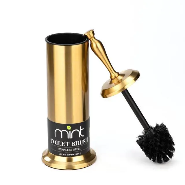 Alt view image 2 of 5 - Toilet Brush, Toilet Bowl Brush with Extra Long Handle Durable Bristles Toilet Scrubber and Covered Holder for Toilet Brush Set for Bathroom Cleaning (Aged Brass)