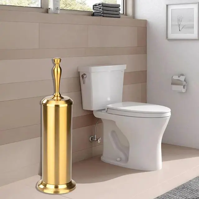 Alt view image 5 of 5 - Toilet Brush, Toilet Bowl Brush with Extra Long Handle Durable Bristles Toilet Scrubber and Covered Holder for Toilet Brush Set for Bathroom Cleaning (Aged Brass)