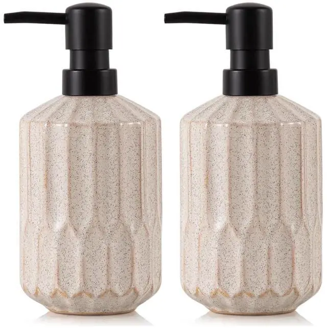 Main image of Bathroom Soap Dispenser Set, 16 OZ Ceramic Hand Soap Dispenser for Bathroom, Luxurious Hand and Dish Soap Dispenser Set with Silicone Funnel for Kitchen(2Pcs Black Pump)