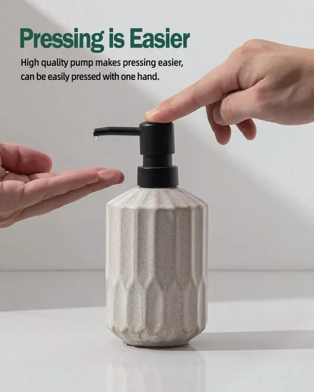 Alt view image 2 of 6 - Bathroom Soap Dispenser Set, 16 OZ Ceramic Hand Soap Dispenser for Bathroom, Luxurious Hand and Dish Soap Dispenser Set with Silicone Funnel for Kitchen(2Pcs Black Pump)