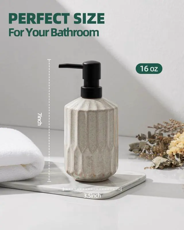 Alt view image 4 of 6 - Bathroom Soap Dispenser Set, 16 OZ Ceramic Hand Soap Dispenser for Bathroom, Luxurious Hand and Dish Soap Dispenser Set with Silicone Funnel for Kitchen(2Pcs Black Pump)