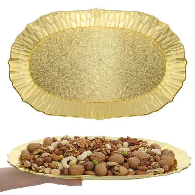 Alt view image 5 of 6 - 6 Pack Plastic Serving Tray Set, Gold Rectangular Serving Platters 14"x8.5", Reusable Food Display Trays, Decorative Appetizer Platters for Party Dessert Table Cupcake Charcuterie Cookies