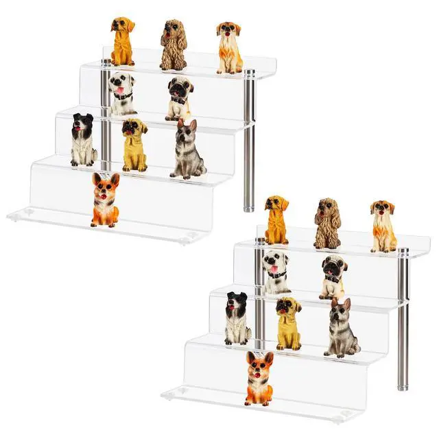 Main image of Acrylic Riser Shelf 4 Tier Clear Display Stand for Collectibles Pop Figures, Cupcakes, Perfumes, Display Risers for Decorating & Organizing - 9 x 8.3 x 6.8 in (Small, 2 Pack)