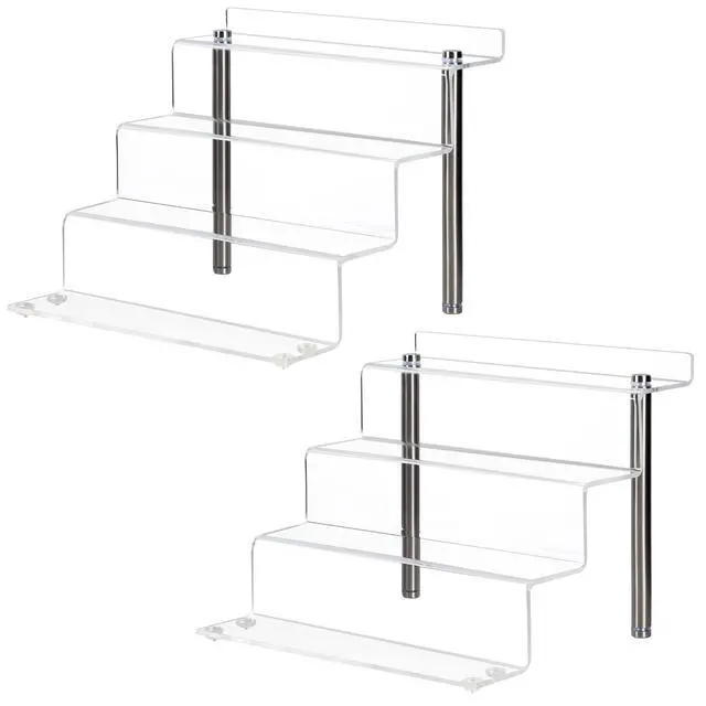 Alt view image 3 of 6 - Acrylic Riser Shelf 4 Tier Clear Display Stand for Collectibles Pop Figures, Cupcakes, Perfumes, Display Risers for Decorating & Organizing - 9 x 8.3 x 6.8 in (Small, 2 Pack)
