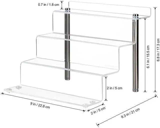Alt view image 2 of 6 - Acrylic Riser Shelf 4 Tier Clear Display Stand for Collectibles Pop Figures, Cupcakes, Perfumes, Display Risers for Decorating & Organizing - 9 x 8.3 x 6.8 in (Small, 2 Pack)