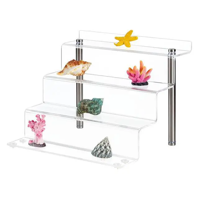 Alt view image 4 of 6 - Acrylic Riser Shelf 4 Tier Clear Display Stand for Collectibles Pop Figures, Cupcakes, Perfumes, Display Risers for Decorating & Organizing - 9 x 8.3 x 6.8 in (Small, 2 Pack)