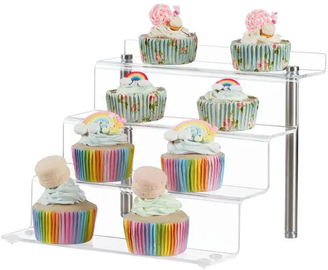 Alt view image 5 of 6 - Acrylic Riser Shelf 4 Tier Clear Display Stand for Collectibles Pop Figures, Cupcakes, Perfumes, Display Risers for Decorating & Organizing - 9 x 8.3 x 6.8 in (Small, 2 Pack)