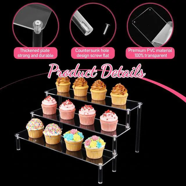 Alt view image 3 of 7 - 3 PACKS Acrylic Riser Clear Display Stand Perfume Stand Organizer Clear Shelf 3 Tier Cupcake Display Stands Clears Acrylic Shelf Risers for Collectibles, Dessert Shelves for Decoration and Organizer