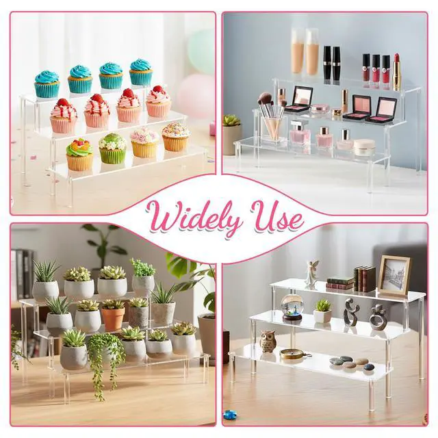 Alt view image 5 of 7 - 3 PACKS Acrylic Riser Clear Display Stand Perfume Stand Organizer Clear Shelf 3 Tier Cupcake Display Stands Clears Acrylic Shelf Risers for Collectibles, Dessert Shelves for Decoration and Organizer