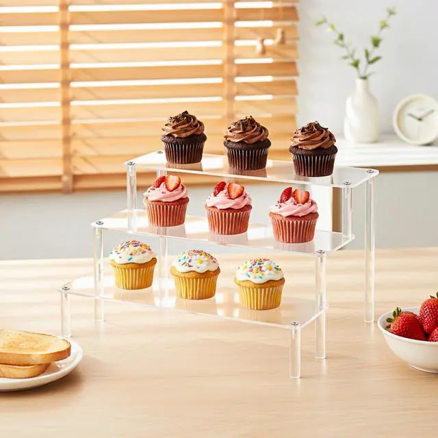 Alt view image 6 of 7 - 3 PACKS Acrylic Riser Clear Display Stand Perfume Stand Organizer Clear Shelf 3 Tier Cupcake Display Stands Clears Acrylic Shelf Risers for Collectibles, Dessert Shelves for Decoration and Organizer