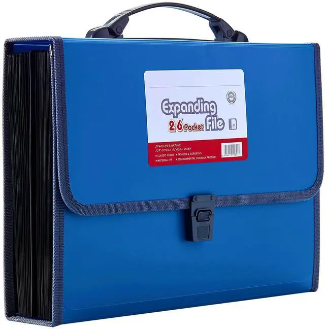 Main image of 26 Pockets Expanding File Accordion Folder with Handle - Letter A4 Paper Size - Expandable Large Plastic File Folder Wallet Monthly Portable Document Organizer with Flap & Buckle (Blue)