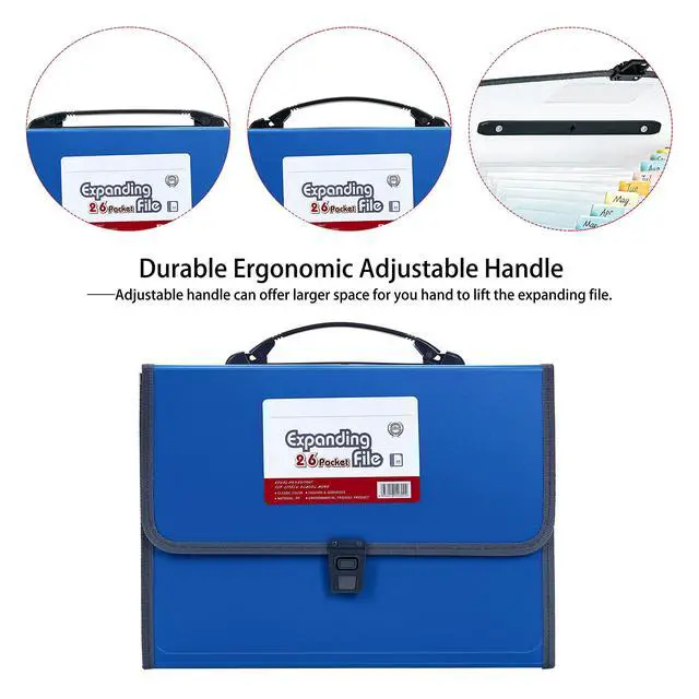 Alt view image 3 of 7 - 26 Pockets Expanding File Accordion Folder with Handle - Letter A4 Paper Size - Expandable Large Plastic File Folder Wallet Monthly Portable Document Organizer with Flap & Buckle (Blue)
