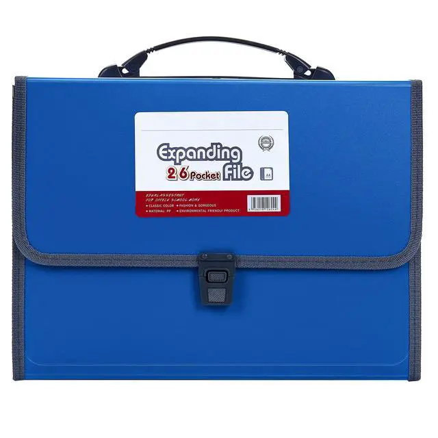Alt view image 2 of 7 - 26 Pockets Expanding File Accordion Folder with Handle - Letter A4 Paper Size - Expandable Large Plastic File Folder Wallet Monthly Portable Document Organizer with Flap & Buckle (Blue)