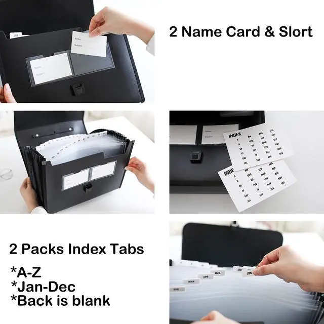 Alt view image 6 of 7 - 26 Pockets Expanding File Accordion Folder with Handle - Letter A4 Paper Size - Expandable Large Plastic File Folder Wallet Monthly Portable Document Organizer with Flap & Buckle (Blue)