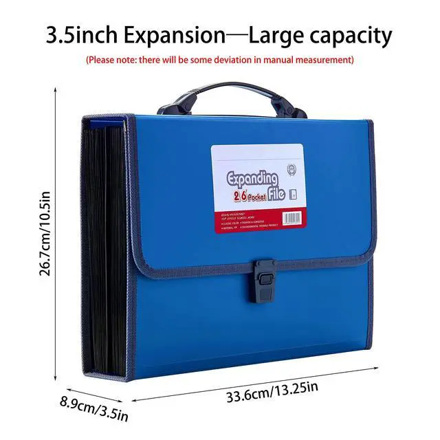 Alt view image 4 of 7 - 26 Pockets Expanding File Accordion Folder with Handle - Letter A4 Paper Size - Expandable Large Plastic File Folder Wallet Monthly Portable Document Organizer with Flap & Buckle (Blue)