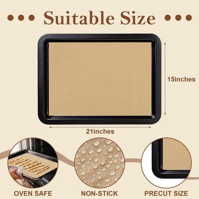 Alt view image 2 of 7 - 150 Pcs Natural Unbleached Parchment Paper, 15x21 Inches Precut Non-Stick Parchment Sheets, Ideal for Baking, Cooking, Grilling, Air Fryer and Steaming (Brown)