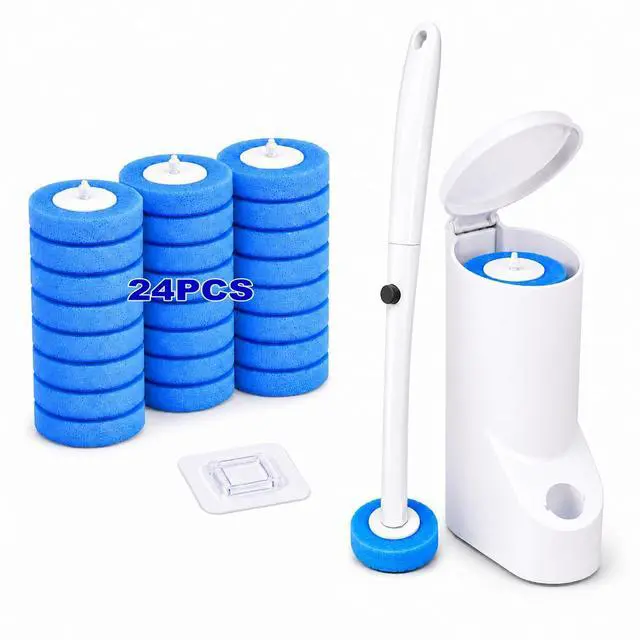 Main image of Disposable Toilet Brush, Toilet Bowl Cleaner Brush with 24 Wand Cleaner Refills, Wall Mounted Toilet Brush and Holder Set for Bathroom Deep Cleaning and Hygienic