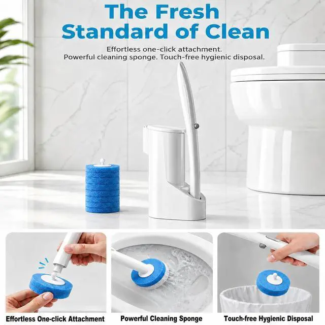 Alt view image 2 of 7 - Disposable Toilet Brush, Toilet Bowl Cleaner Brush with 24 Wand Cleaner Refills, Wall Mounted Toilet Brush and Holder Set for Bathroom Deep Cleaning and Hygienic