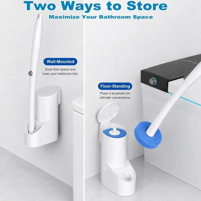 Alt view image 5 of 7 - Disposable Toilet Brush, Toilet Bowl Cleaner Brush with 24 Wand Cleaner Refills, Wall Mounted Toilet Brush and Holder Set for Bathroom Deep Cleaning and Hygienic