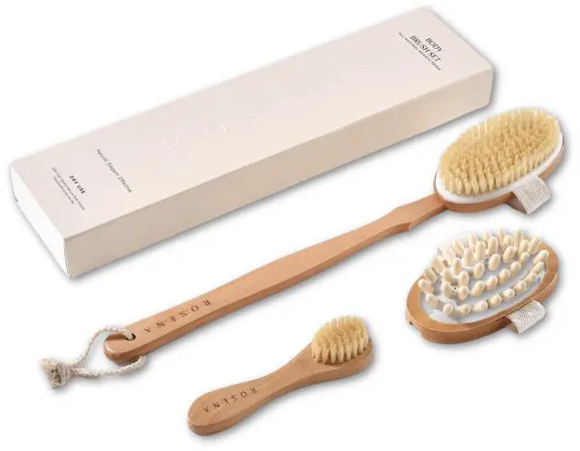 Main image of Dry Brushing Body Brush Set Natural Bristle Spa Exfoliator Kit with Face Cleansing Brush, Long Dry Brushing Body Brush for Lymphatic Drainage & Massaging Cellulite Brush for Smooth, Radiant Skin