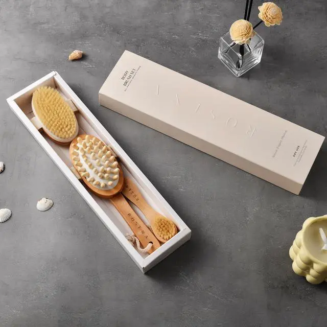 Alt view image 2 of 7 - Dry Brushing Body Brush Set Natural Bristle Spa Exfoliator Kit with Face Cleansing Brush, Long Dry Brushing Body Brush for Lymphatic Drainage & Massaging Cellulite Brush for Smooth, Radiant Skin
