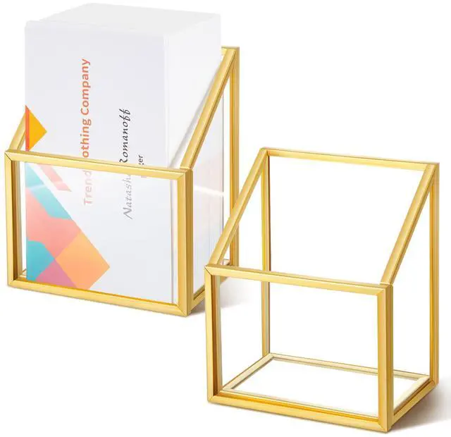 Main image of 2 Pcs Vertical Business Card Holder Gold Glass Sticker Display Stand for Desk Name Card Organizer Storage for Office Meeting Desk Countertop