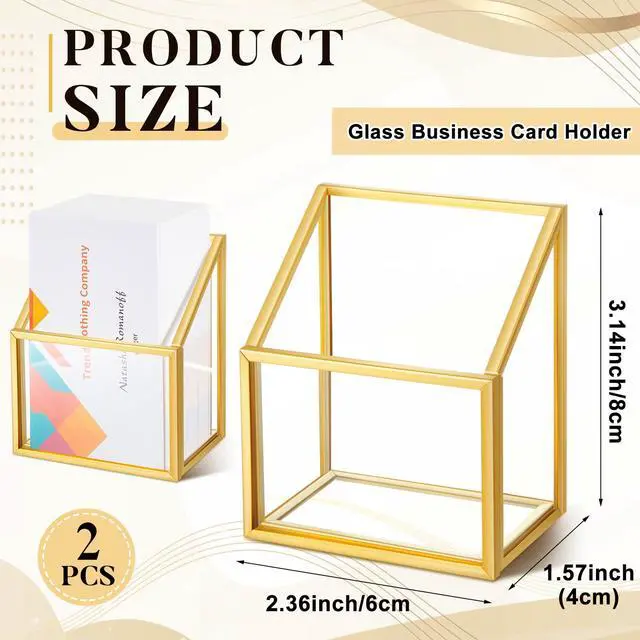 Alt view image 3 of 6 - 2 Pcs Vertical Business Card Holder Gold Glass Sticker Display Stand for Desk Name Card Organizer Storage for Office Meeting Desk Countertop