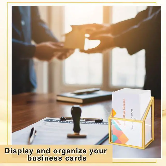 Alt view image 2 of 6 - 2 Pcs Vertical Business Card Holder Gold Glass Sticker Display Stand for Desk Name Card Organizer Storage for Office Meeting Desk Countertop