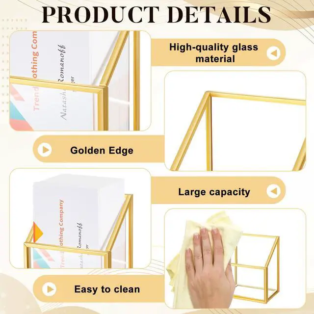 Alt view image 4 of 6 - 2 Pcs Vertical Business Card Holder Gold Glass Sticker Display Stand for Desk Name Card Organizer Storage for Office Meeting Desk Countertop