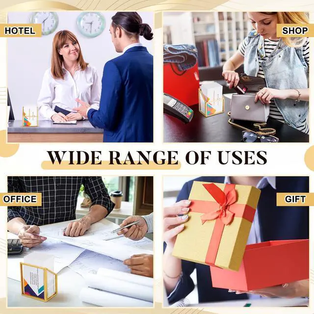 Alt view image 6 of 6 - 2 Pcs Vertical Business Card Holder Gold Glass Sticker Display Stand for Desk Name Card Organizer Storage for Office Meeting Desk Countertop