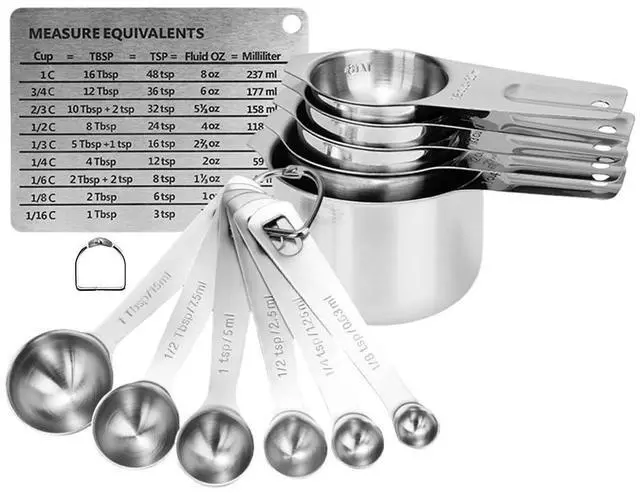 Main image of Measuring Cups and Spoons Set Heavy Duty 304 Metal Stainless Steel Measuring Cup Spoon Kitchen Gadgets for Cooking Baking (Set of 14)
