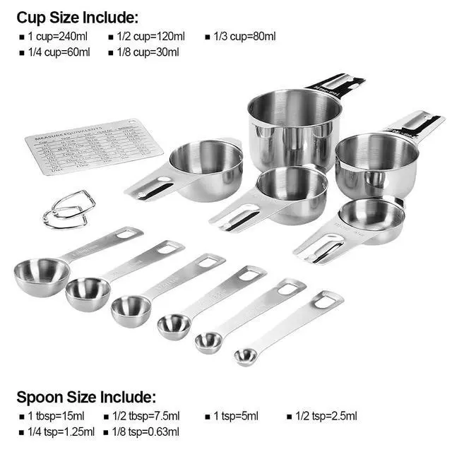 Alt view image 2 of 6 - Measuring Cups and Spoons Set Heavy Duty 304 Metal Stainless Steel Measuring Cup Spoon Kitchen Gadgets for Cooking Baking (Set of 14)