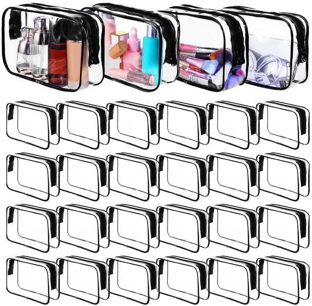 Main image of 24 Pack Clear Makeup Bag, Waterproof Toiletry Bags, PVC Makeup Bags for Women, Organizer Case with Zipper for Travel Bathroom (Black)