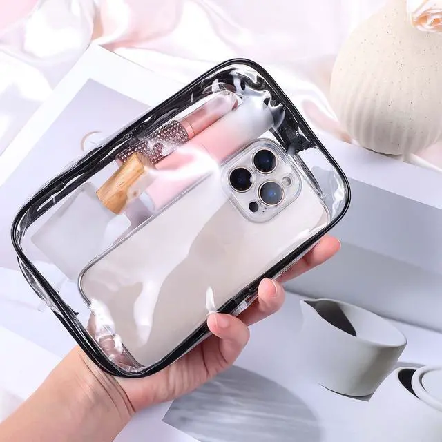 Alt view image 5 of 7 - 24 Pack Clear Makeup Bag, Waterproof Toiletry Bags, PVC Makeup Bags for Women, Organizer Case with Zipper for Travel Bathroom (Black)