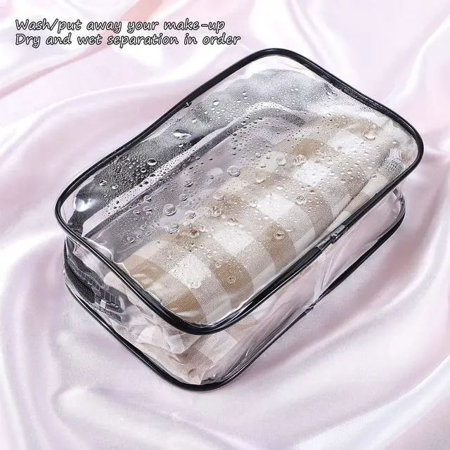 Alt view image 6 of 7 - 24 Pack Clear Makeup Bag, Waterproof Toiletry Bags, PVC Makeup Bags for Women, Organizer Case with Zipper for Travel Bathroom (Black)