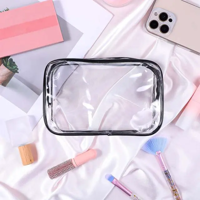 Alt view image 7 of 7 - 24 Pack Clear Makeup Bag, Waterproof Toiletry Bags, PVC Makeup Bags for Women, Organizer Case with Zipper for Travel Bathroom (Black)