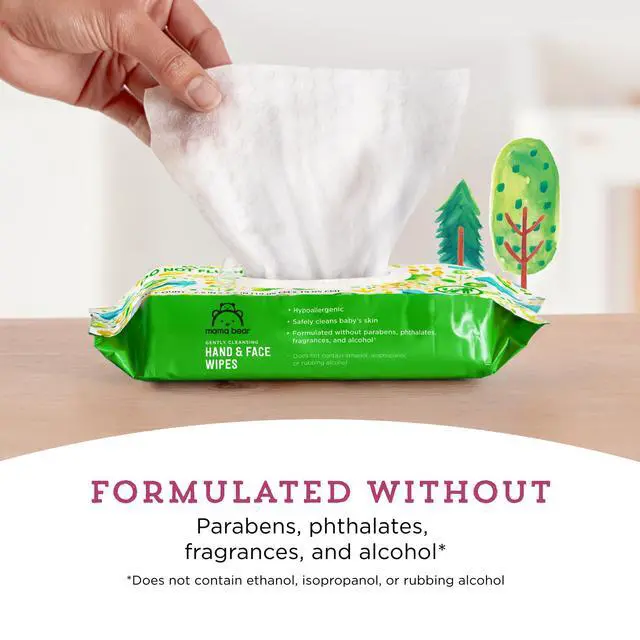 Alt view image 5 of 7 - Mama Bear Baby Hand & Face Wipes, Unscented, Fragrance Free, Cleansing, Formulated without Parabens and Phthalates, 180 Count (9 Packs of 20)