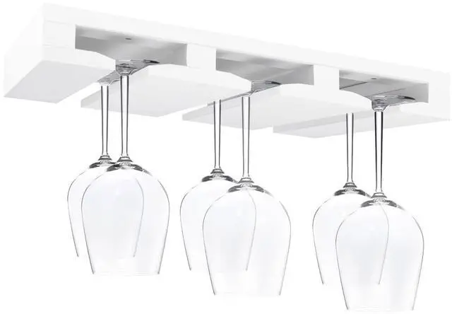 Main image of Bamboo Wine Glass Rack, White, 3 to 9 capacities, Under Cabinet Mounted