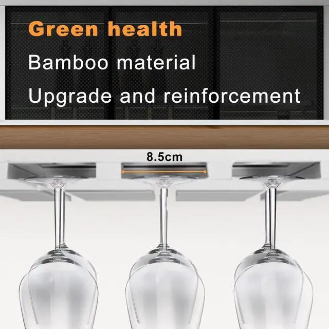 Alt view image 4 of 7 - Bamboo Wine Glass Rack, White, 3 to 9 capacities, Under Cabinet Mounted