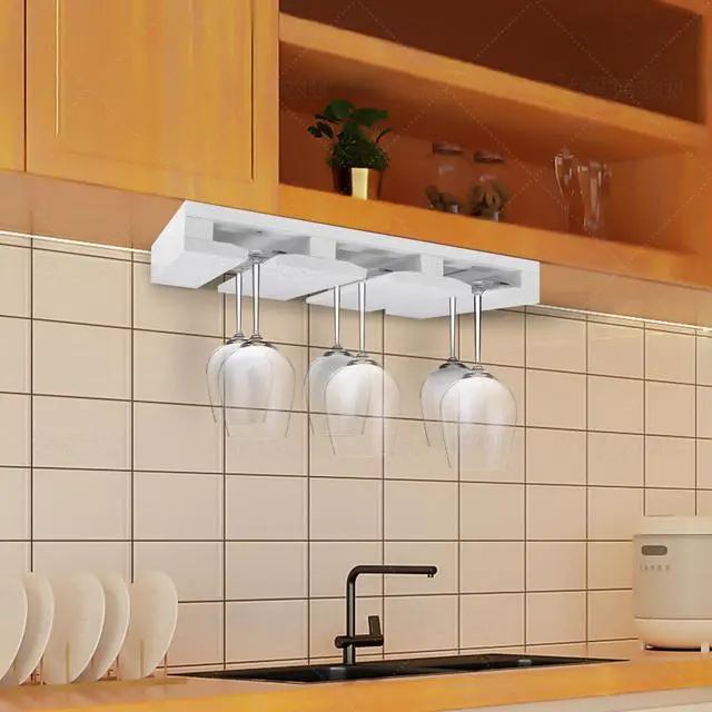 Alt view image 7 of 7 - Bamboo Wine Glass Rack, White, 3 to 9 capacities, Under Cabinet Mounted