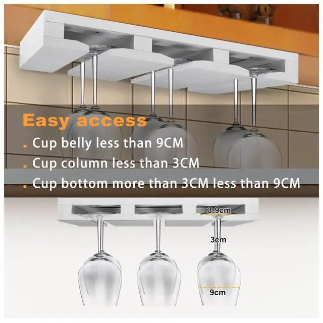 Alt view image 5 of 7 - Bamboo Wine Glass Rack, White, 3 to 9 capacities, Under Cabinet Mounted