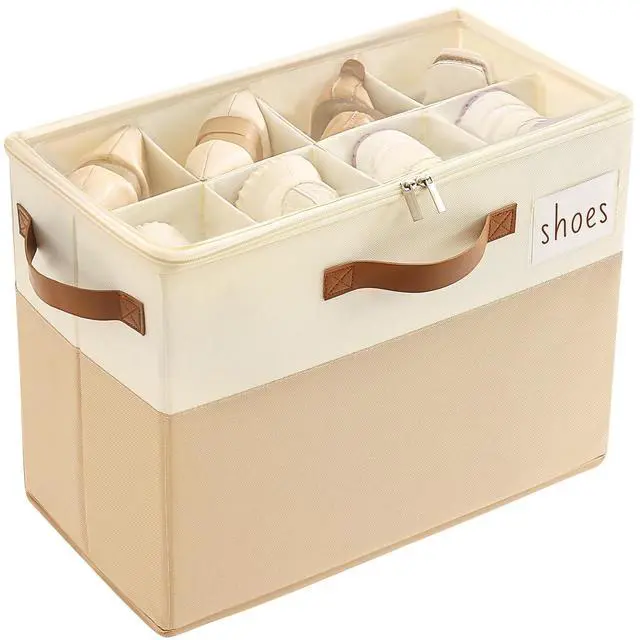 Main image of Shoe Organizer Box for Closet, Small Fabric Shoe Storage Bin with Adjustable Dividers & Clear Cover, Saving Space Sneakers & Sandals Containers for Entryway, Cubby