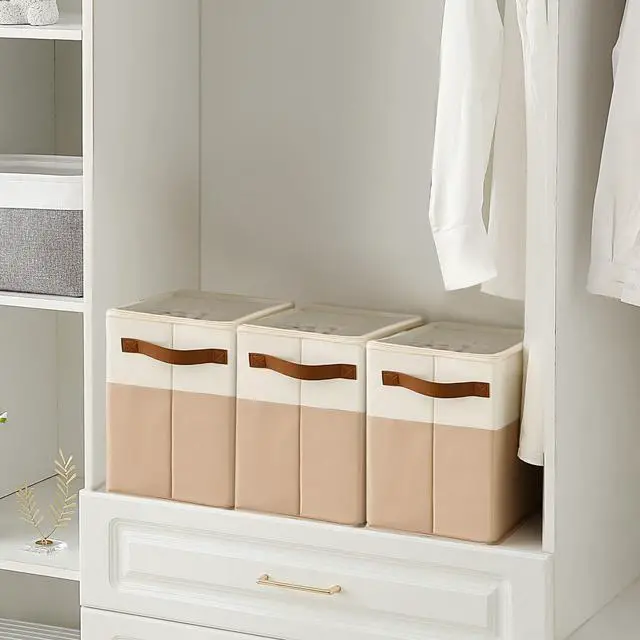 Alt view image 2 of 7 - Shoe Organizer Box for Closet, Small Fabric Shoe Storage Bin with Adjustable Dividers & Clear Cover, Saving Space Sneakers & Sandals Containers for Entryway, Cubby