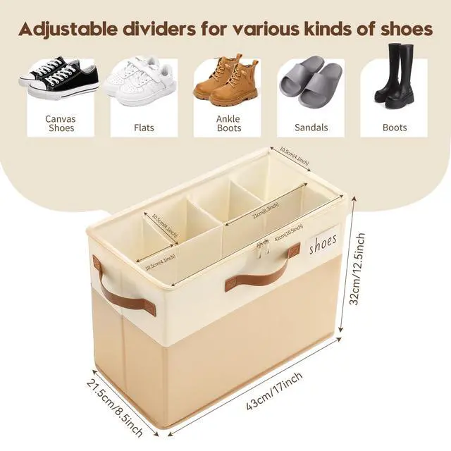 Alt view image 3 of 7 - Shoe Organizer Box for Closet, Small Fabric Shoe Storage Bin with Adjustable Dividers & Clear Cover, Saving Space Sneakers & Sandals Containers for Entryway, Cubby