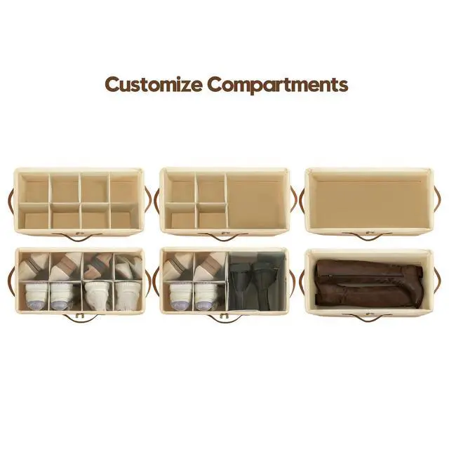 Alt view image 4 of 7 - Shoe Organizer Box for Closet, Small Fabric Shoe Storage Bin with Adjustable Dividers & Clear Cover, Saving Space Sneakers & Sandals Containers for Entryway, Cubby