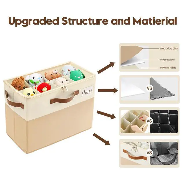 Alt view image 5 of 7 - Shoe Organizer Box for Closet, Small Fabric Shoe Storage Bin with Adjustable Dividers & Clear Cover, Saving Space Sneakers & Sandals Containers for Entryway, Cubby