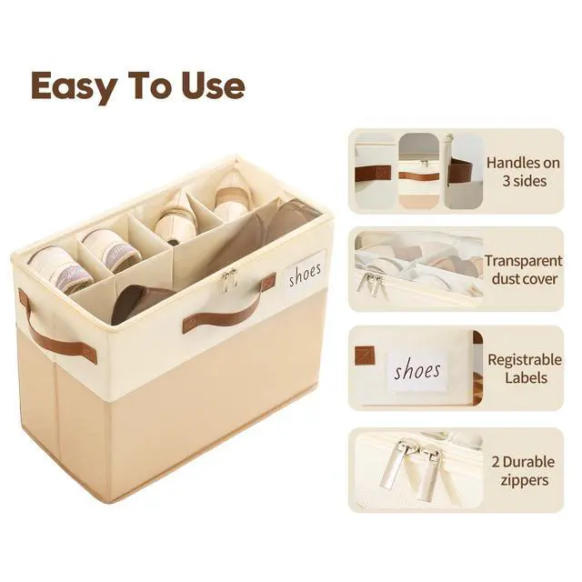 Alt view image 6 of 7 - Shoe Organizer Box for Closet, Small Fabric Shoe Storage Bin with Adjustable Dividers & Clear Cover, Saving Space Sneakers & Sandals Containers for Entryway, Cubby