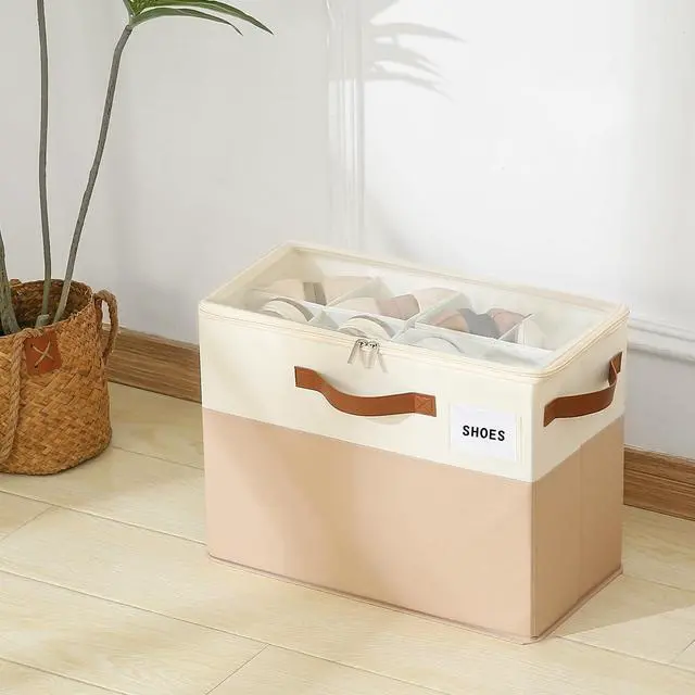 Alt view image 7 of 7 - Shoe Organizer Box for Closet, Small Fabric Shoe Storage Bin with Adjustable Dividers & Clear Cover, Saving Space Sneakers & Sandals Containers for Entryway, Cubby