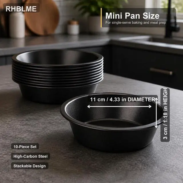 Alt view image 2 of 7 - 10 Pack Mini Pie Tins, Nonstick 4 Inch Small Pie Pans, Carbon Steel Individual Pie Tins for Baking Dessert, Fruit Pie and Beef Pie, Oven Safe & Dishwasher Safe