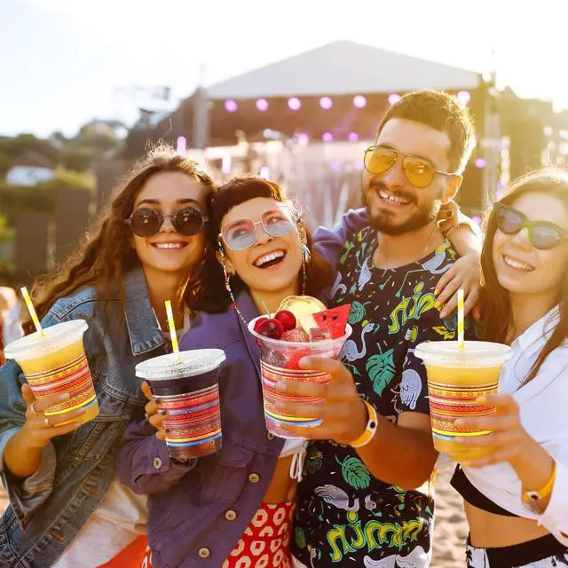 Alt view image 6 of 6 - 50 Pack 12 oz Fiesta Plastic Cups with Lids and Paper Straws Mexican Clear Disposable Cups Bulk Cinco De Mayo Party Decorations for Fiesta Taco Birthday Party Drinkware Supplies